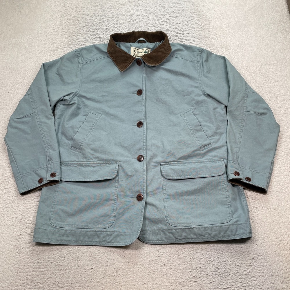 LL Bean Womens BLUE‎ Barn Coat Chore Jacket Corduroy Lined XL PETITE OBGX3